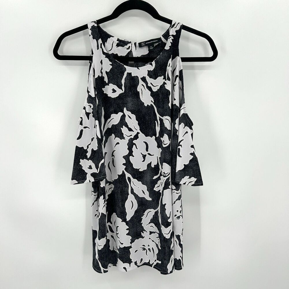 INC INTERNATIONAL CONCEPTS Black White Textured Floral Cold Shoulder Blouse XL